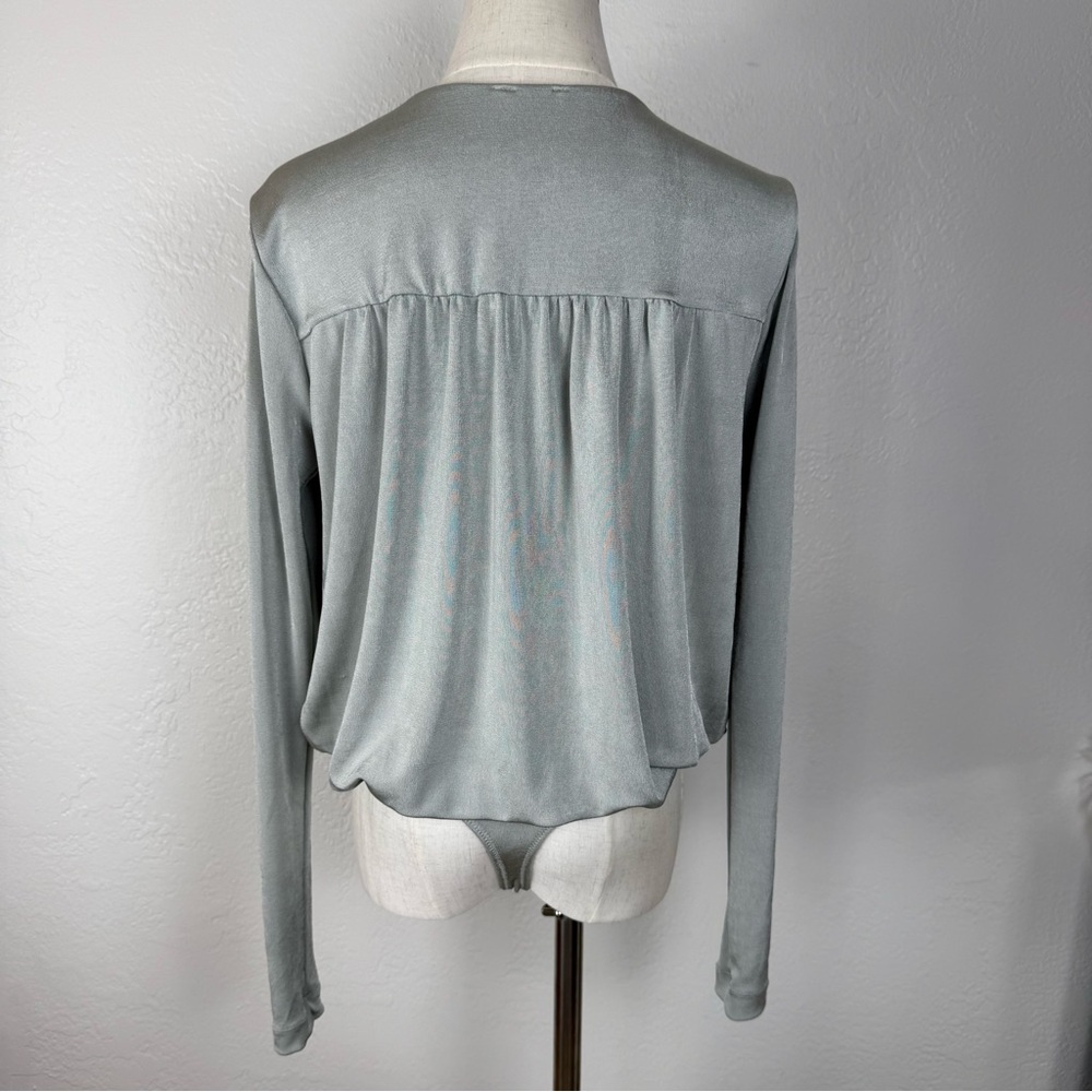 Free People Intimately Turnt Long Sleeve Wrap Bodysuit Sage Green L - Picture 3 of 9